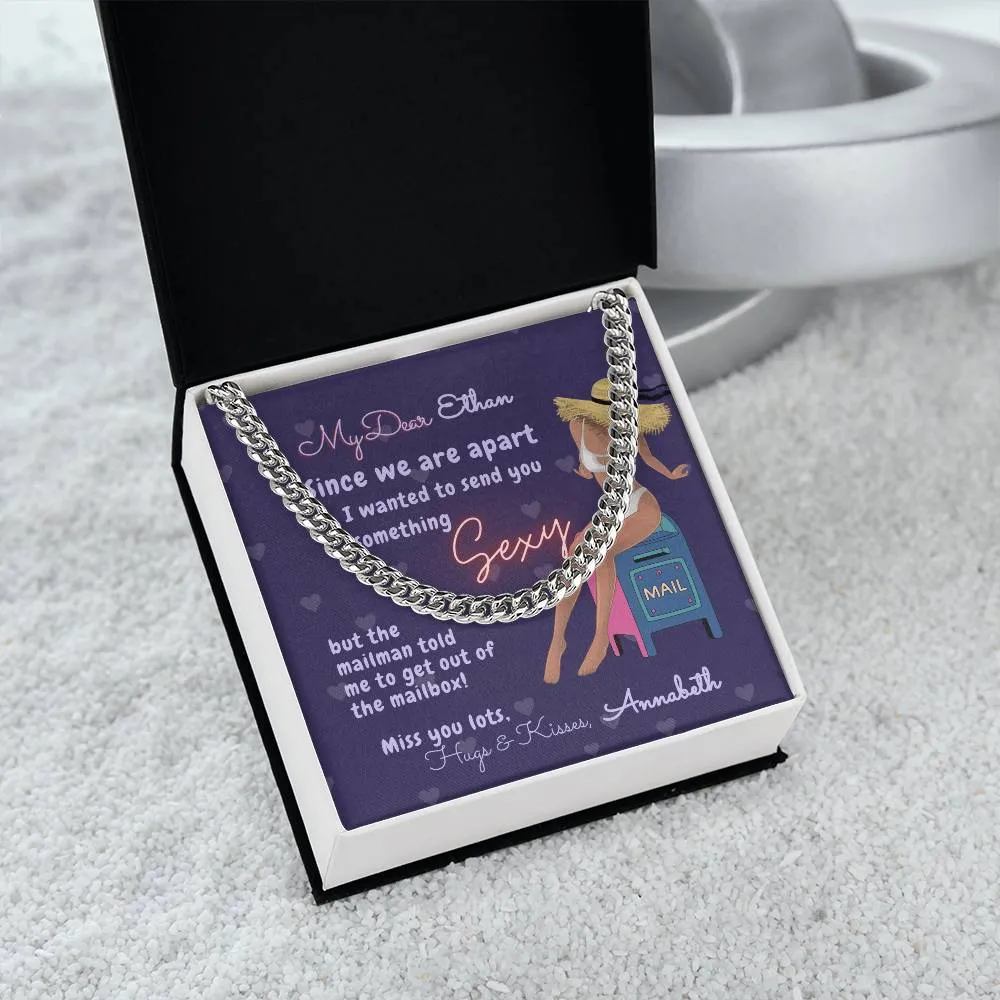 Personalized Message Card & Cuban Chain Necklace for Men | Long Distance Relationship Gift | Mailman