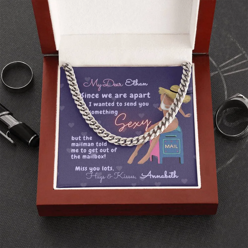 Personalized Message Card & Cuban Chain Necklace for Men | Long Distance Relationship Gift | Mailman