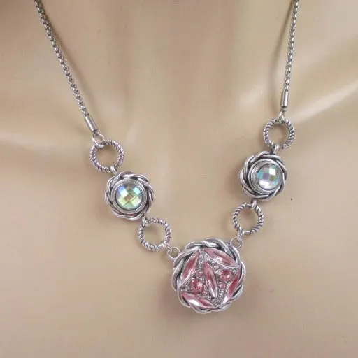 Pink  & AB Crystal Pendant Necklace