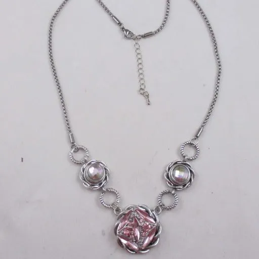 Pink  & AB Crystal Pendant Necklace