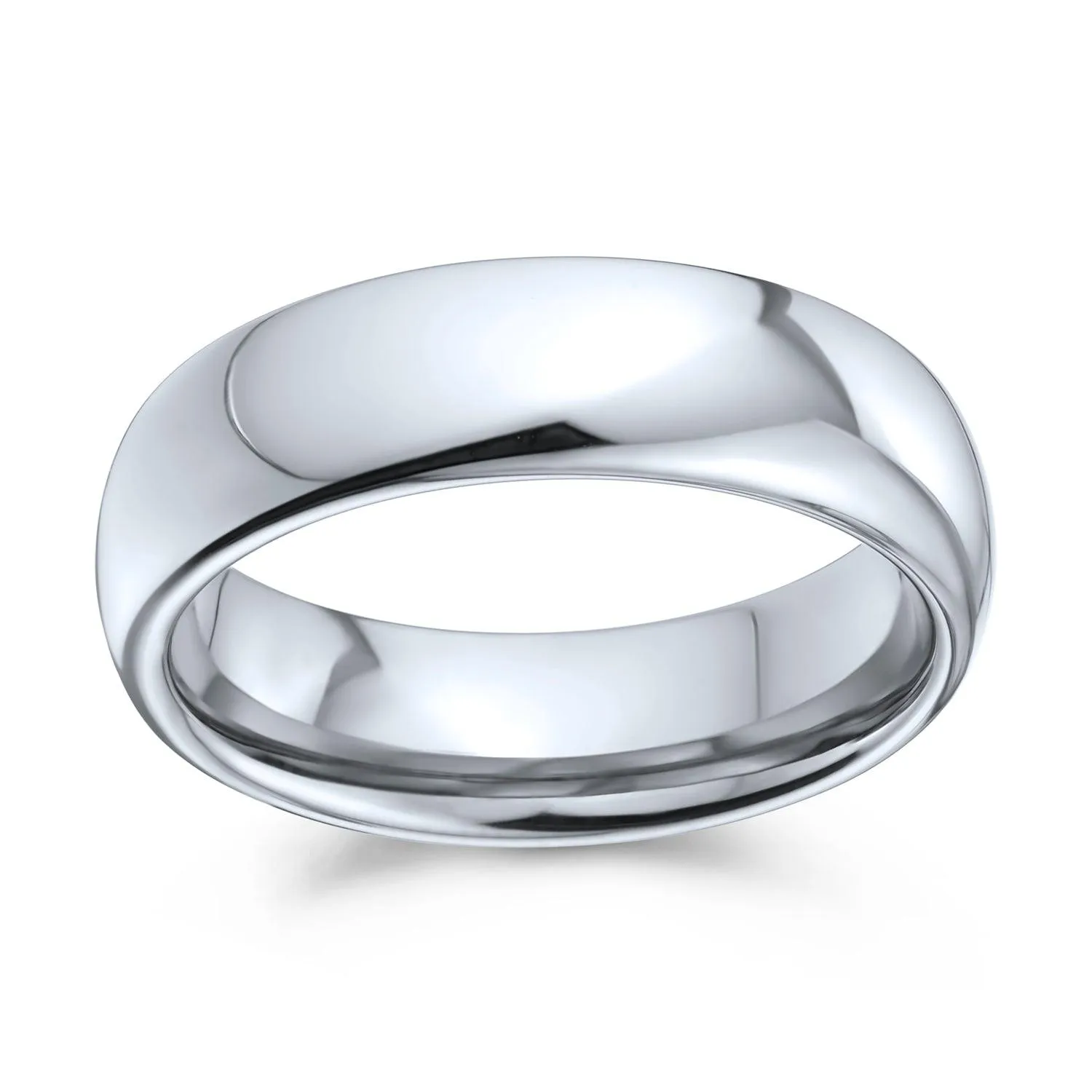 Plain Dome Tungsten Wedding Band for Men Comfort Fit Silver Tone Polished Ring