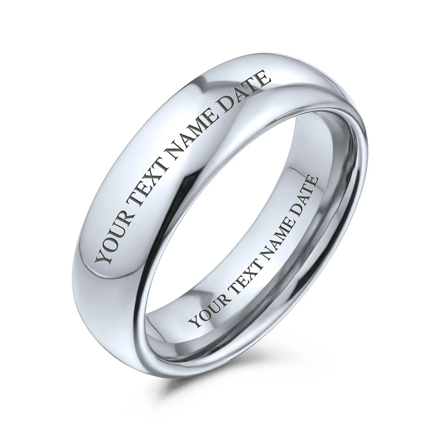 Plain Dome Tungsten Wedding Band for Men Comfort Fit Silver Tone Polished Ring