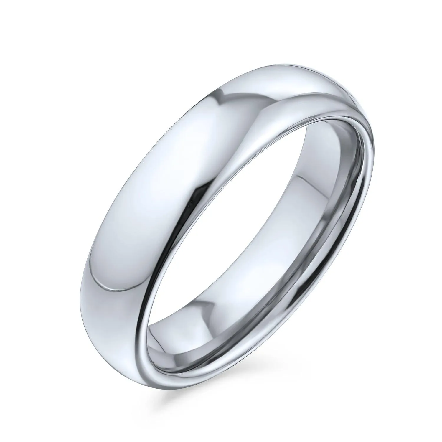 Plain Dome Tungsten Wedding Band for Men Comfort Fit Silver Tone Polished Ring