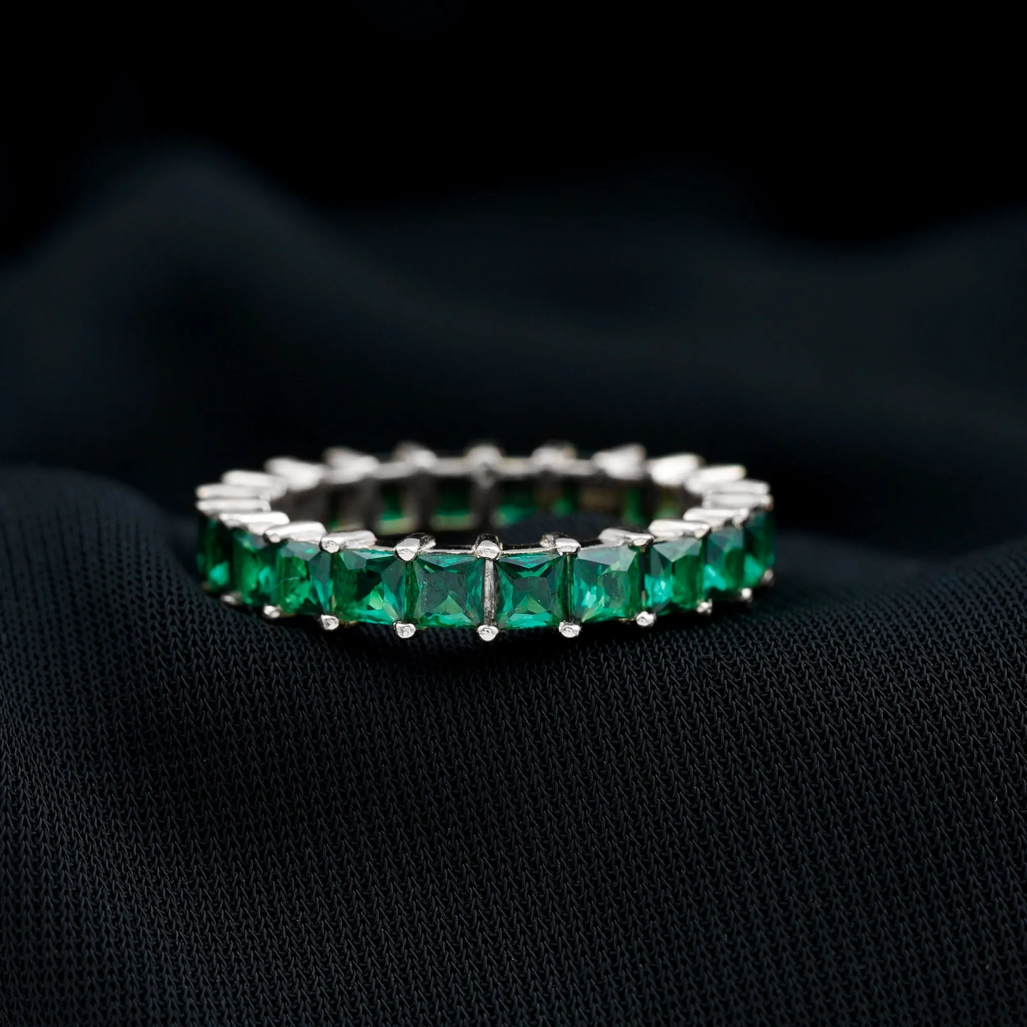 Princess Cut Lab Grown Emerald Full Eternity Ring