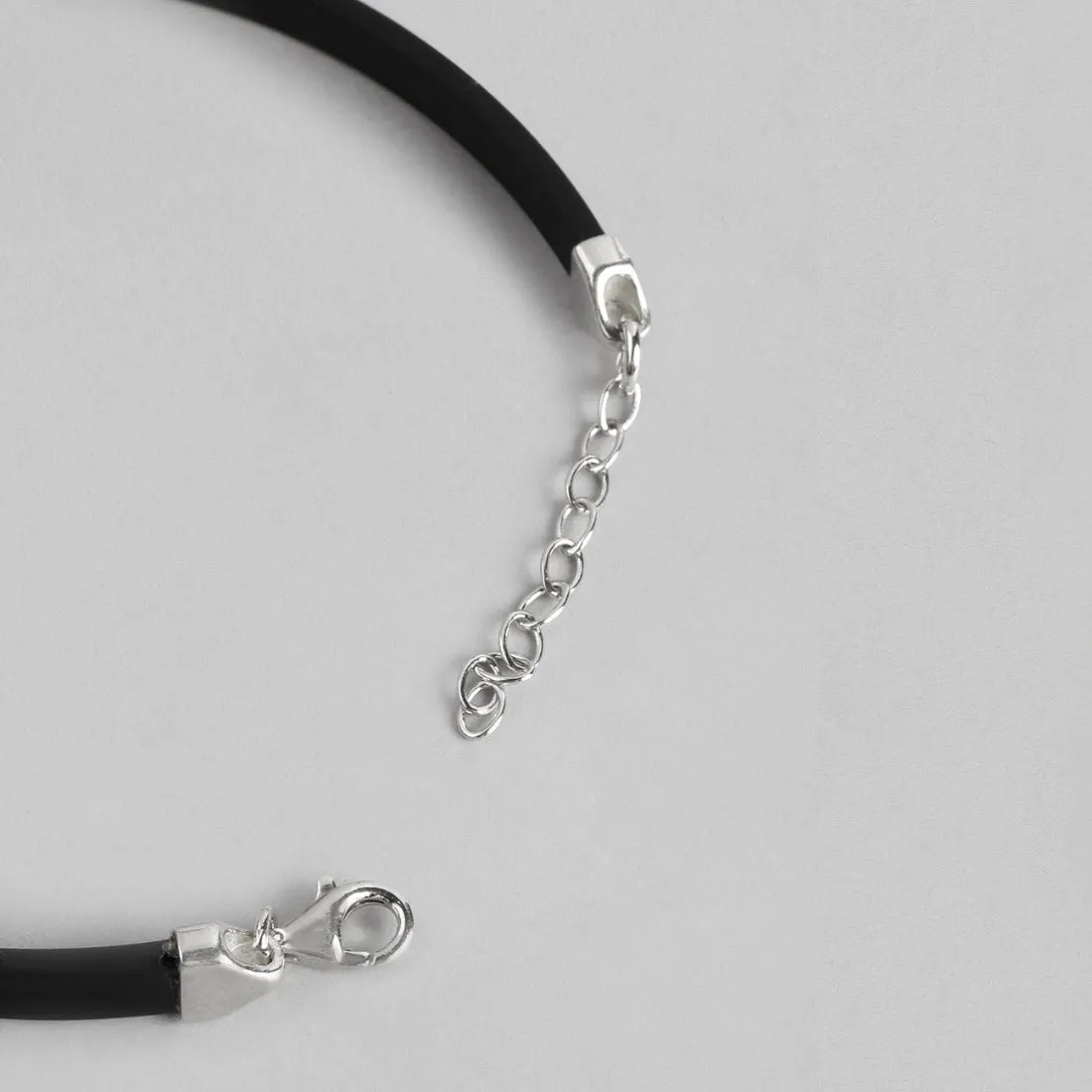 Refined Elegance Sterling Silver and Leather Strap Rhodium-Plated Bracelet For Him