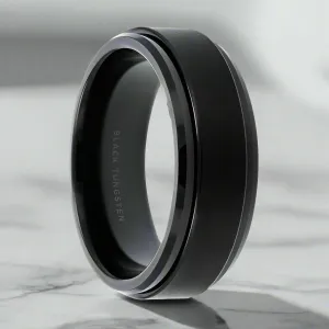 REVOLVE | Black Tungsten Ring, Fidget Spinner Ring, Beveled