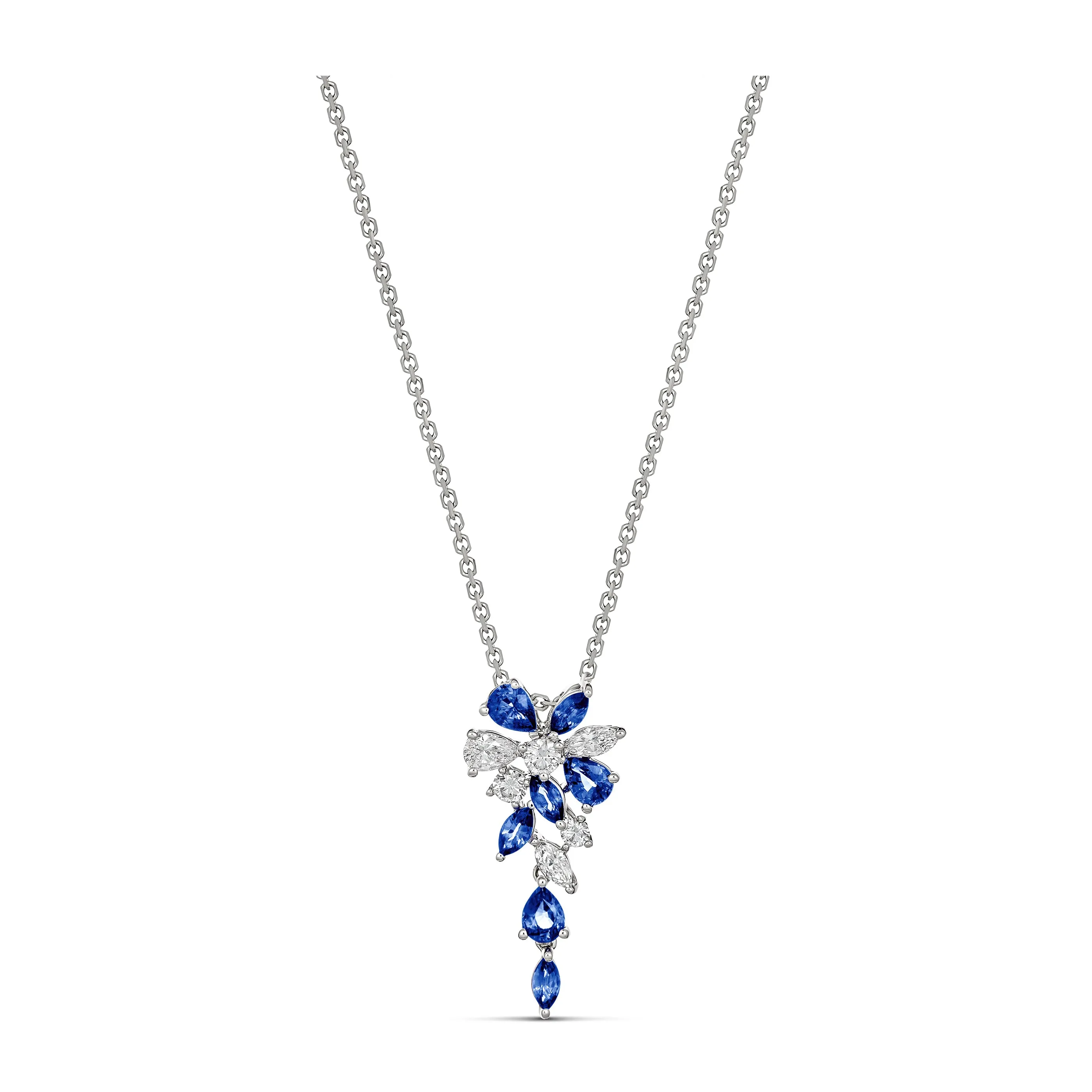 Riviera Cannes Sapphire and Diamond Pendant Necklace | White Gold