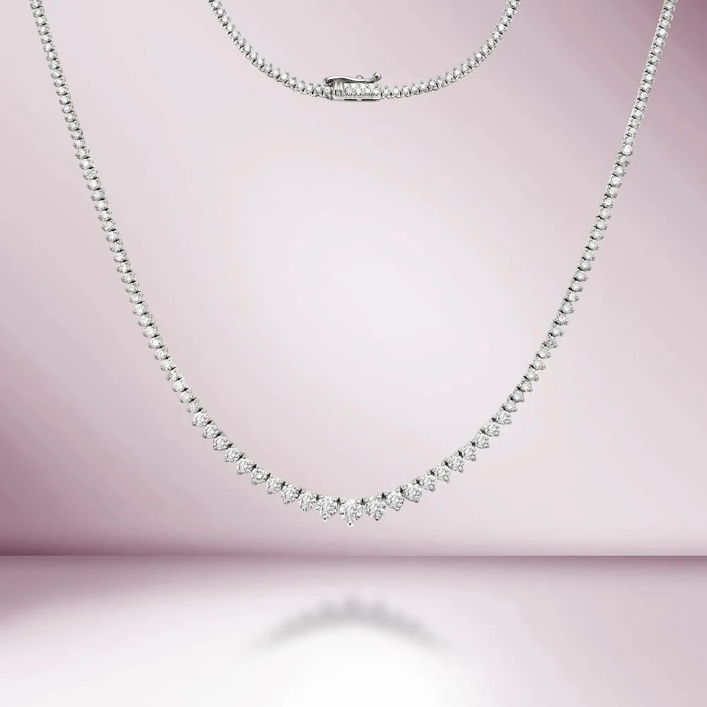 Riviera Diamond Tennis Necklace (5.55 ct.) 1.80 mm to 4.30 mm 3-Prongs Setting in 14K Gold