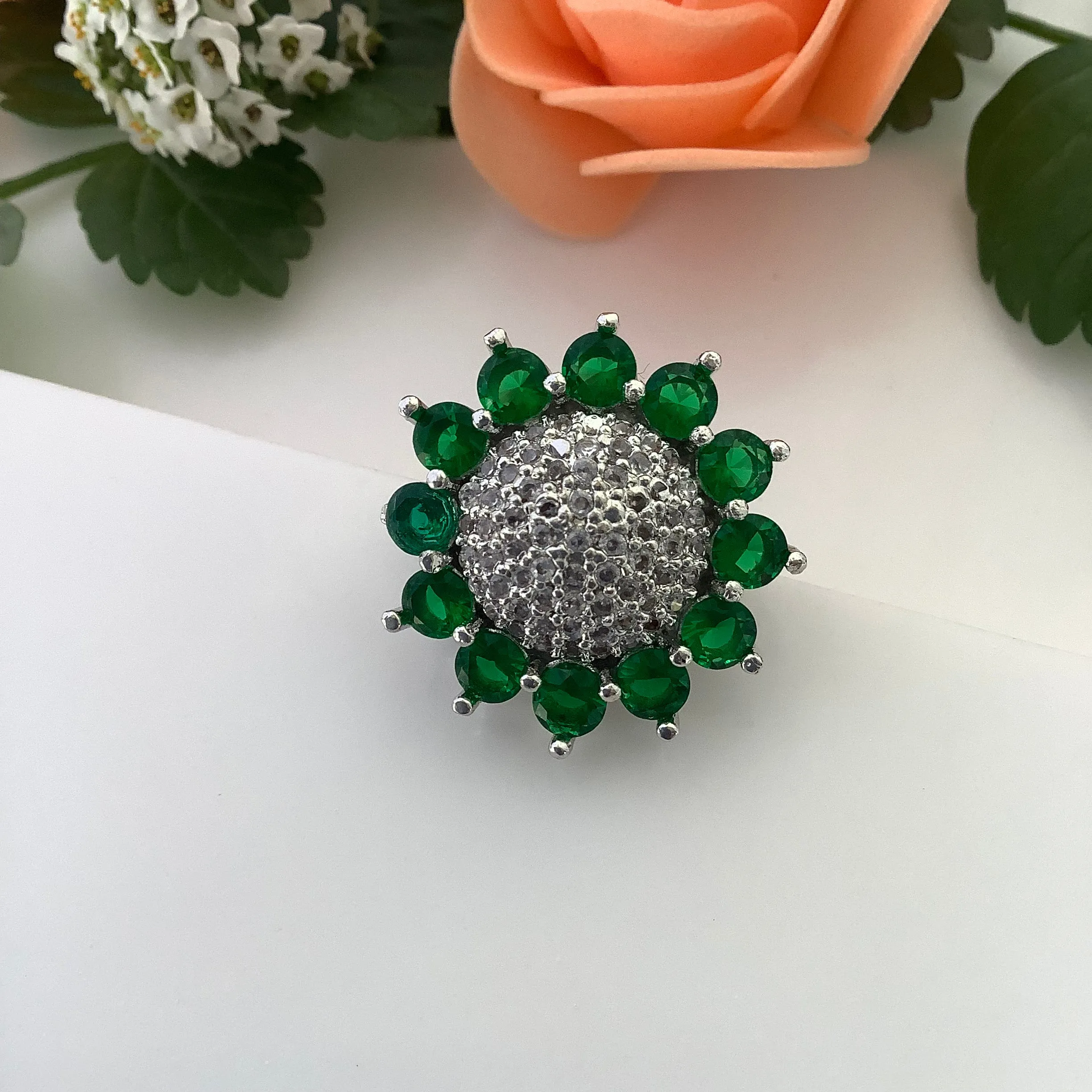 Salvanity - American Diamond Sunflower Finger Ring - Adjustable