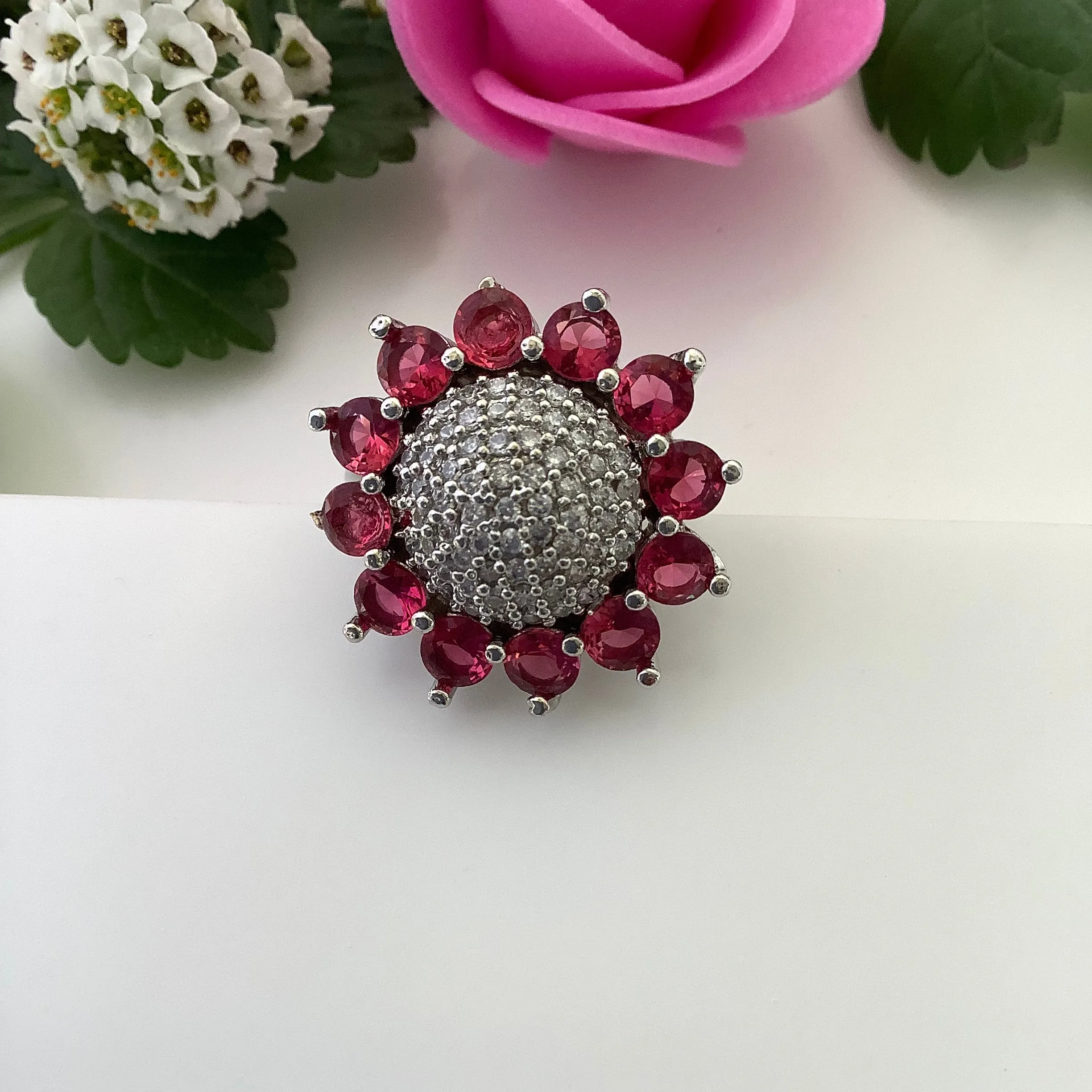 Salvanity - American Diamond Sunflower Finger Ring - Adjustable