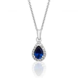 Silver & Co Sapphire Swirl Halo Pendant Set with Blue Cubic Zirconia SPG0015SA