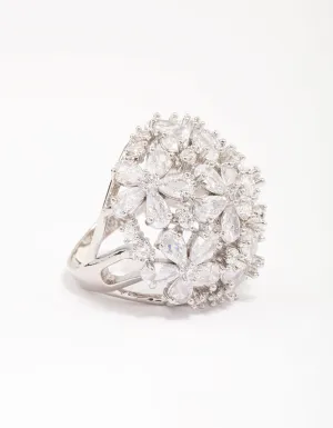 Silver Flower Dome Cocktail Ring