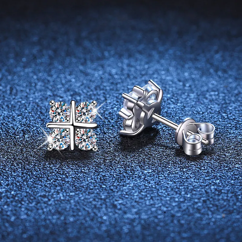 Silver Moissanite Cross Earrings – Elegant & Simple