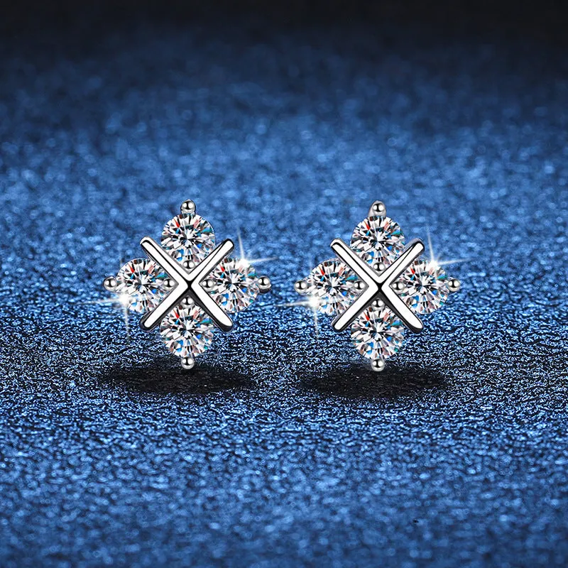 Silver Moissanite Cross Earrings – Elegant & Simple