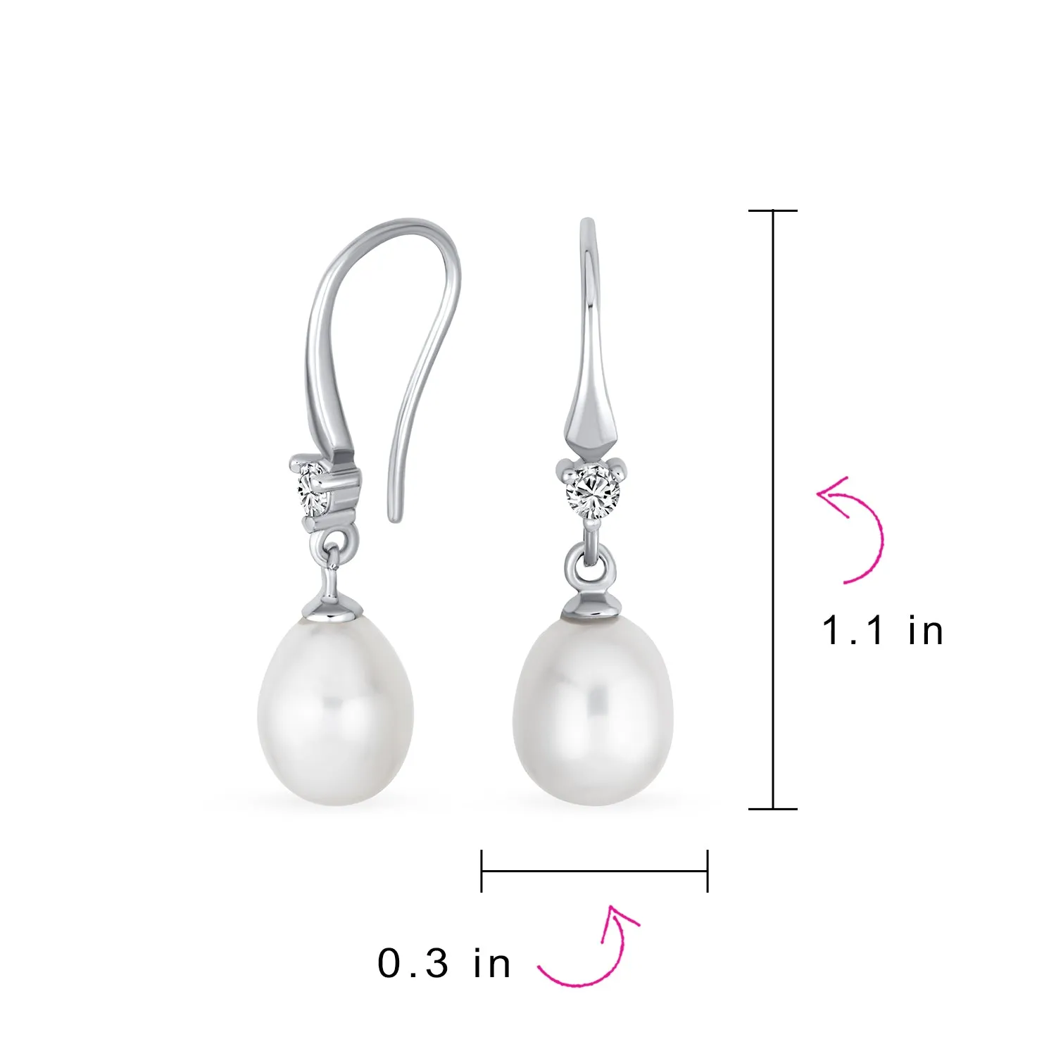 Simple Bridal White Pear Freshwater Pearl Teardrop Dangle Earrings Sterling Silver