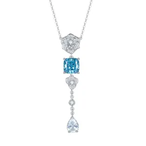 Square Blue Zircon Camellia Tassel Necklace