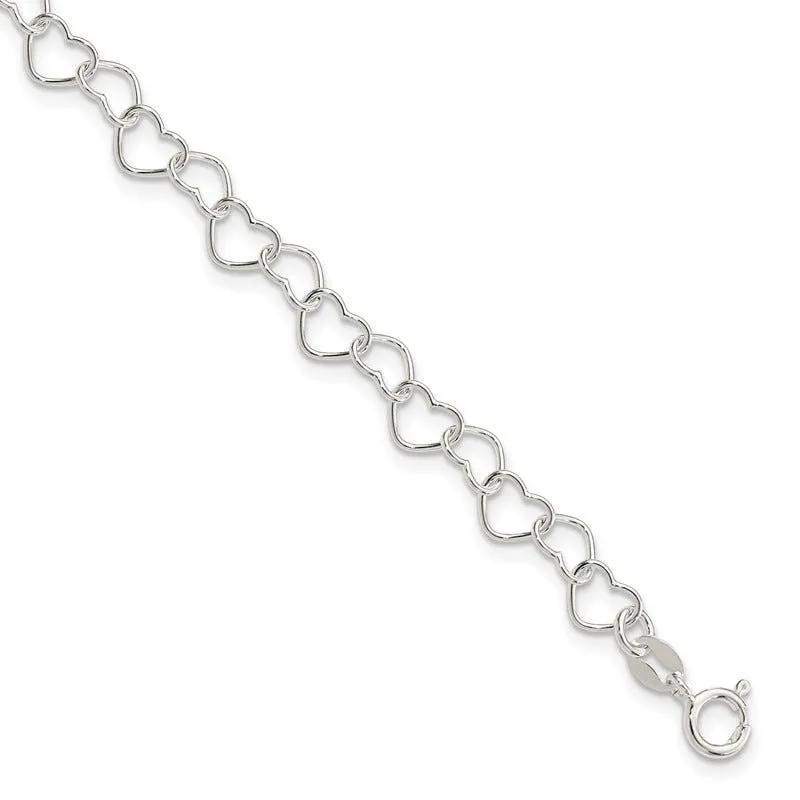 Sterling Silver 6inch Polished Fancy Heart Link Bracelet