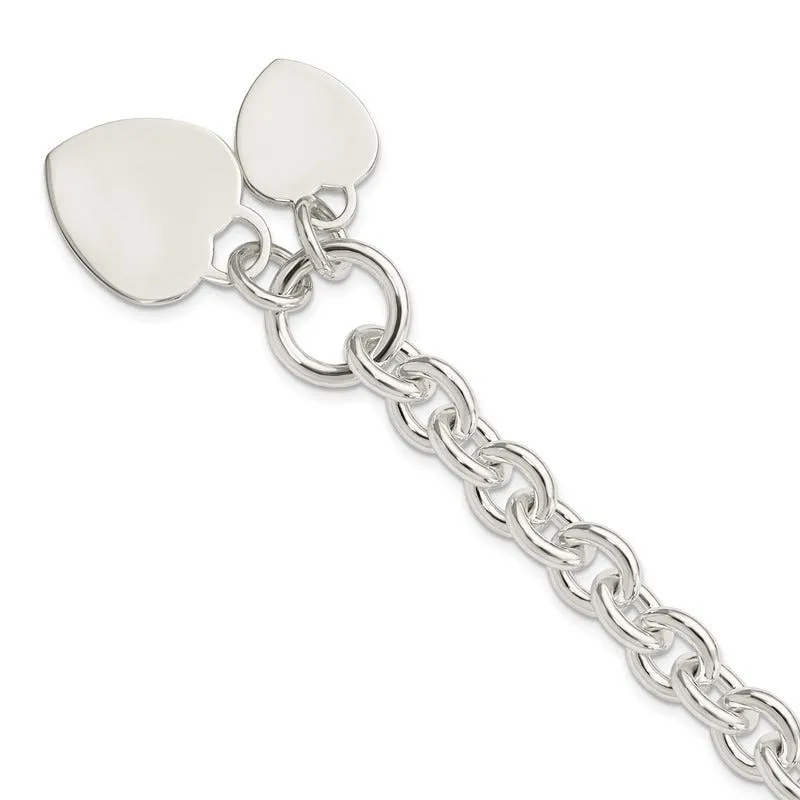 Sterling Silver Engraveable Heart Disc on Fancy Link Toggle Bracelet