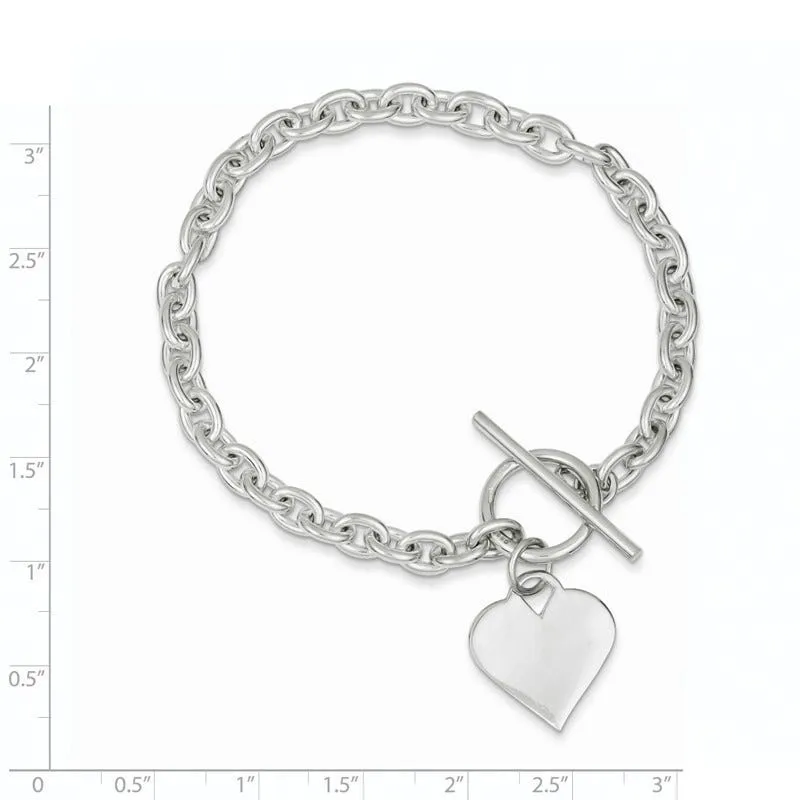 Sterling Silver Engraveable Heart Toggle Bracelet