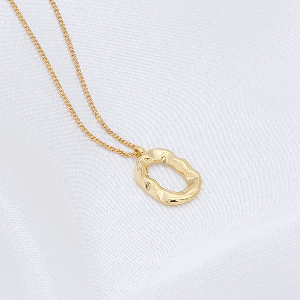 Sterling Silver Irregular Oval Necklace - Gold