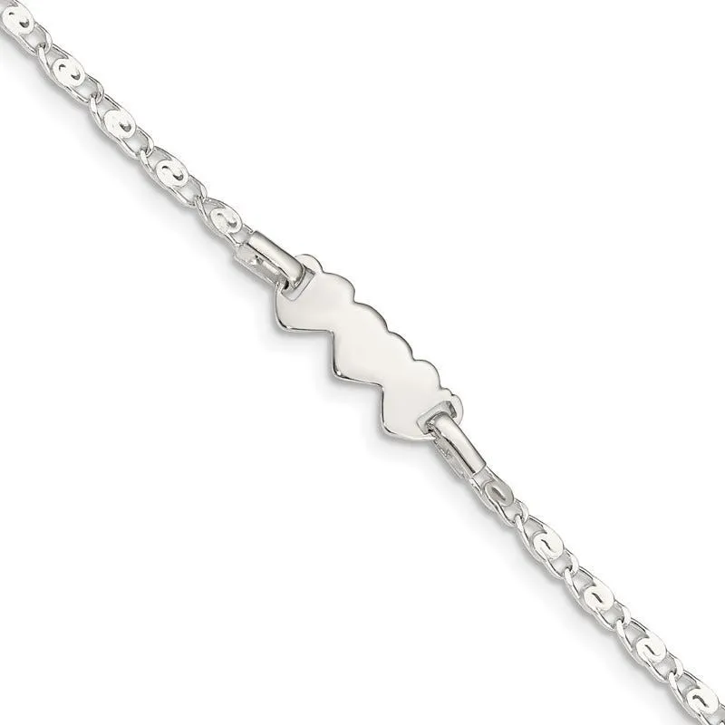 Sterling Silver Polished Heart Baby Engraveable ID Bracelet