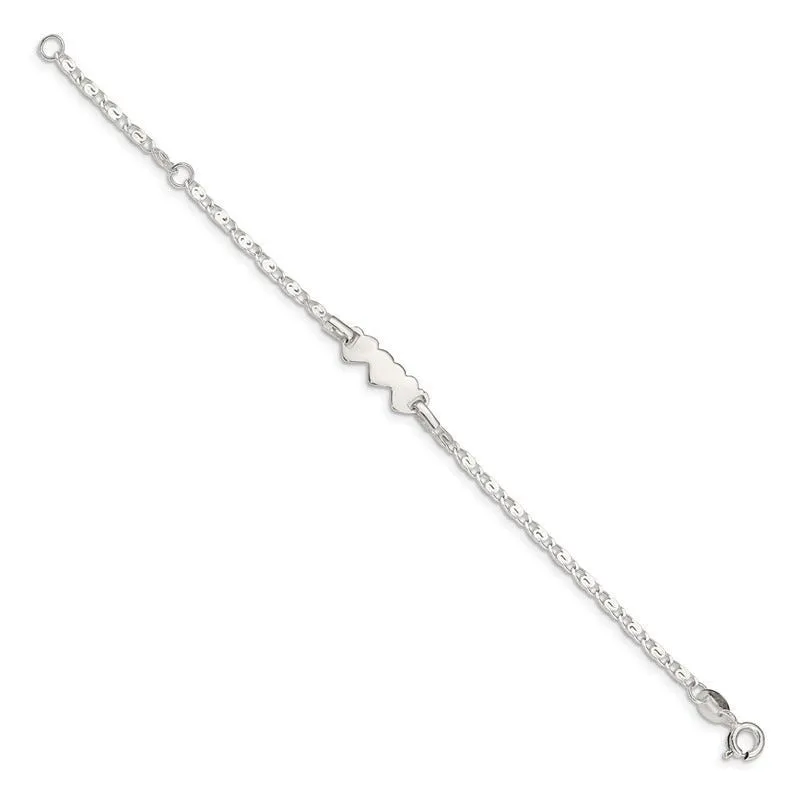 Sterling Silver Polished Heart Baby Engraveable ID Bracelet