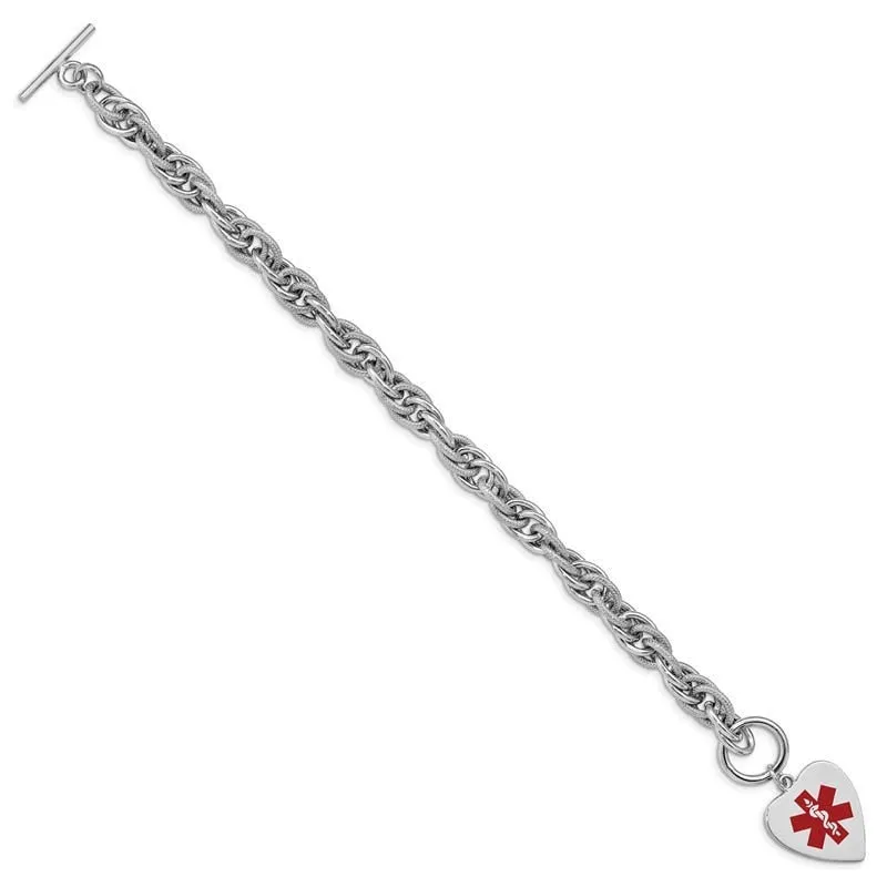 Sterling Silver Rhodium Engraveable Enamel Heart Medical ID Bracelet