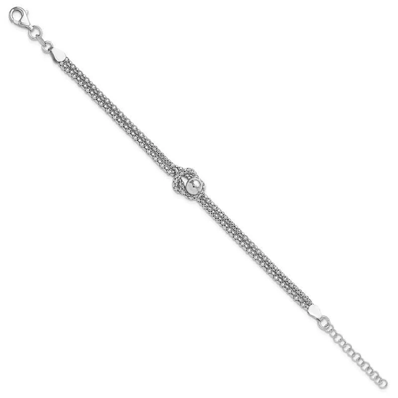 Sterling Silver Rhodium-plated Knot 6.5in with 1in ext Popcorn Chain Bracelet Bracel