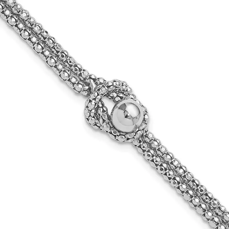 Sterling Silver Rhodium-plated Knot 6.5in with 1in ext Popcorn Chain Bracelet Bracel