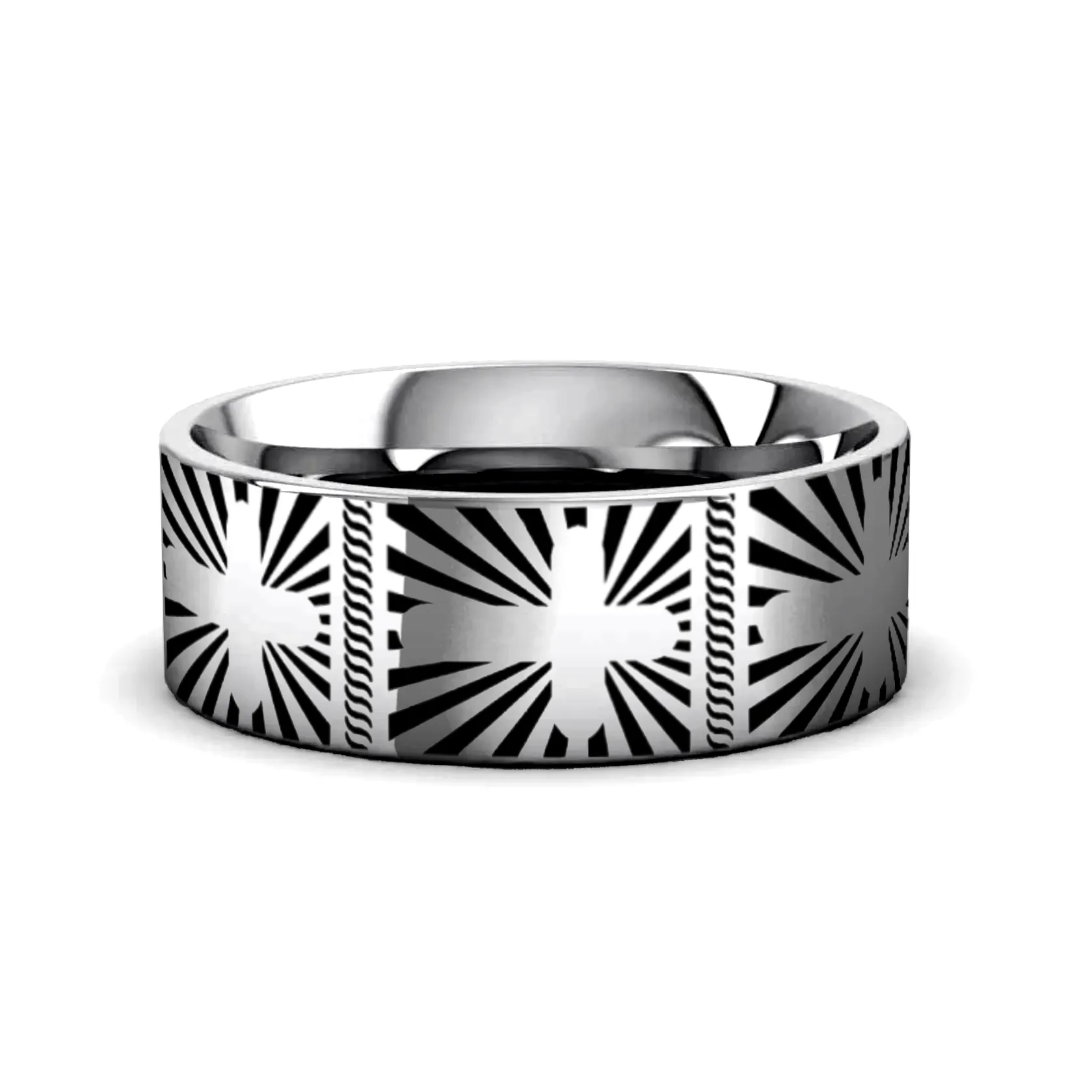 SUNBURST CROSSES on Flat Tungsten Carbide Ring