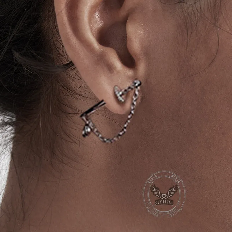 Sword with Chain Silver Plated Copper Earrings