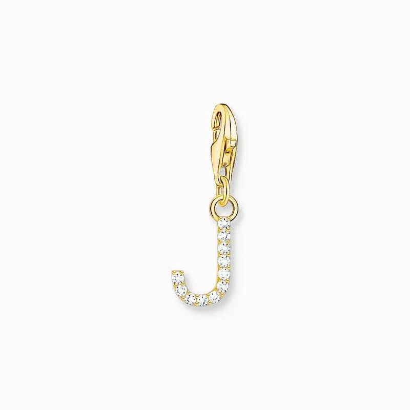 Thomas Sabo Gold-plated Charm Pendant Letter J with White Stones