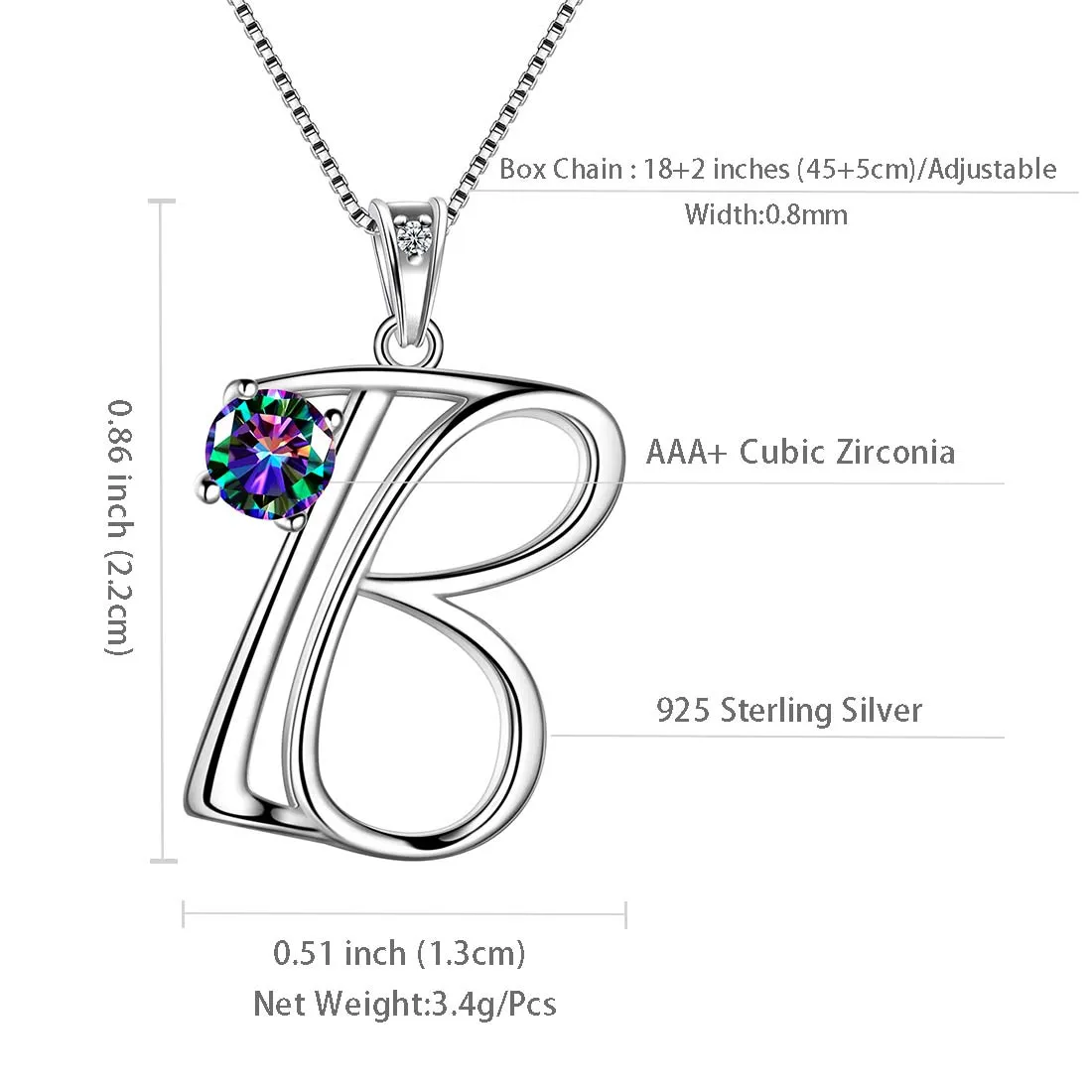 Tokyo Mart Women Initial B Letter Pendant Necklace Girl Name Jewelry Gift 925 Sterling Silver