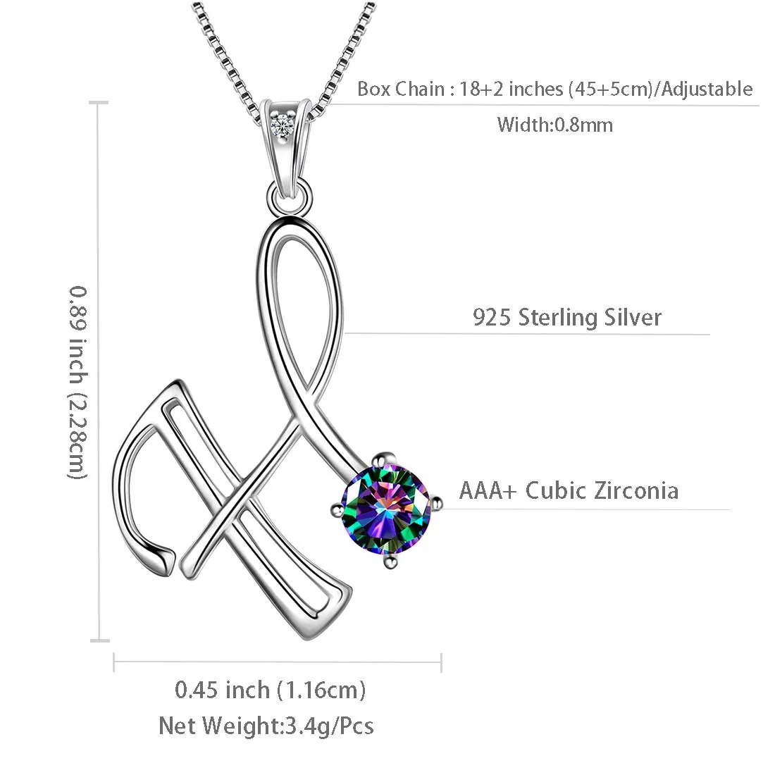 Tokyo Mart Women Initial H Letter Pendant Necklace Girl Name Jewelry Gift 925 Sterling Silver