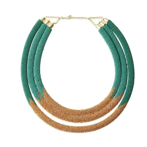 Top Pick: Teal & Gold Beaded Rope Necklace, Triple Layered