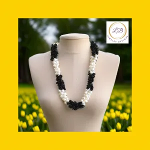 Triple-Strand Black Onyx & Freshwater Pearls Gemstone Statement Necklace 19"