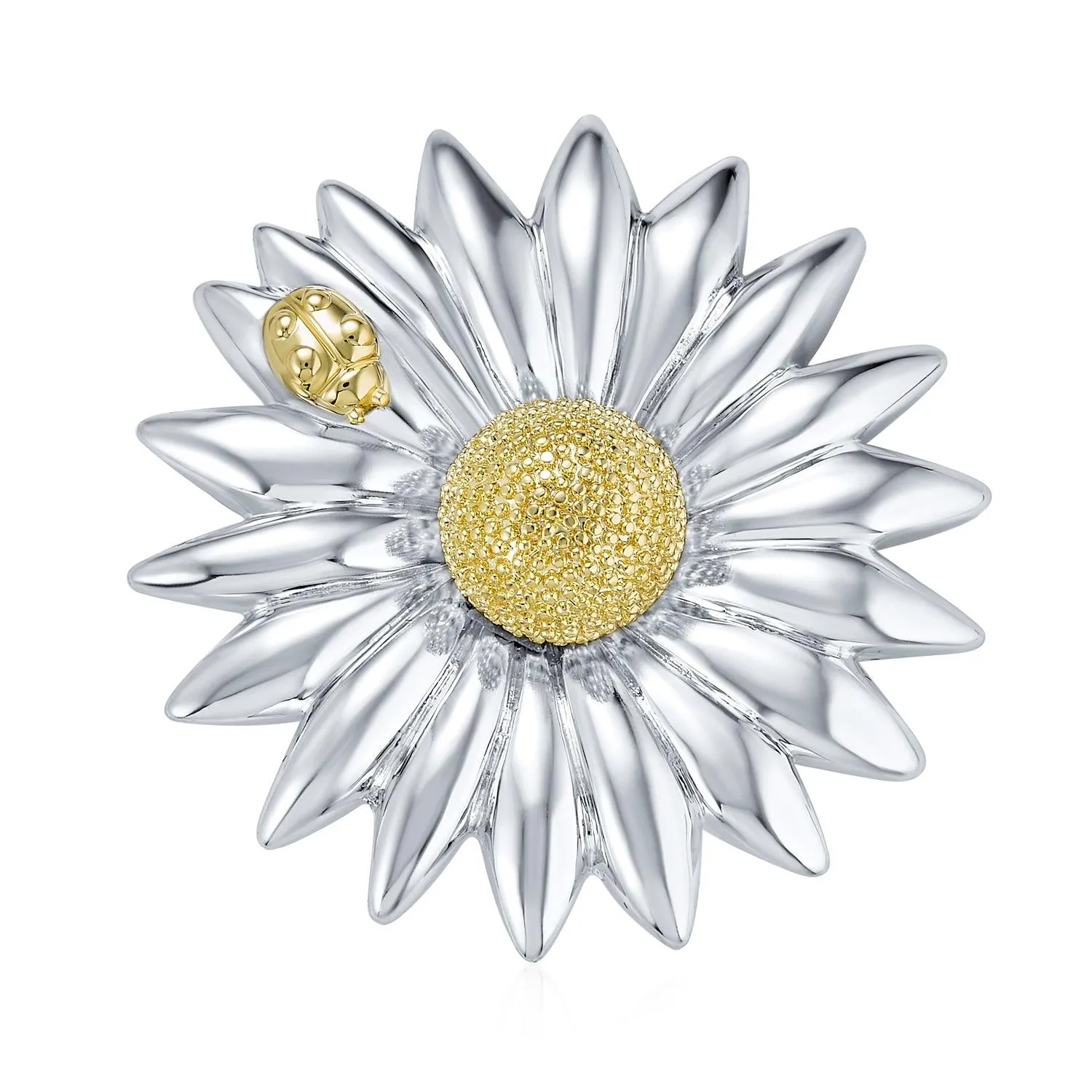 Two Tone Brooche Pin Fashion Ladybug Sunflower Daisy Scarf Silver Gold Plated