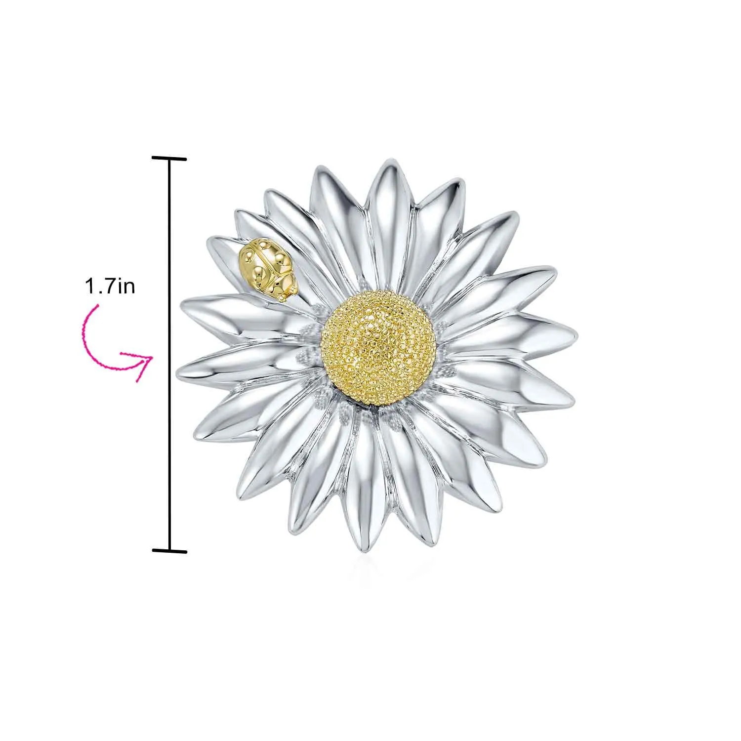 Two Tone Brooche Pin Fashion Ladybug Sunflower Daisy Scarf Silver Gold Plated