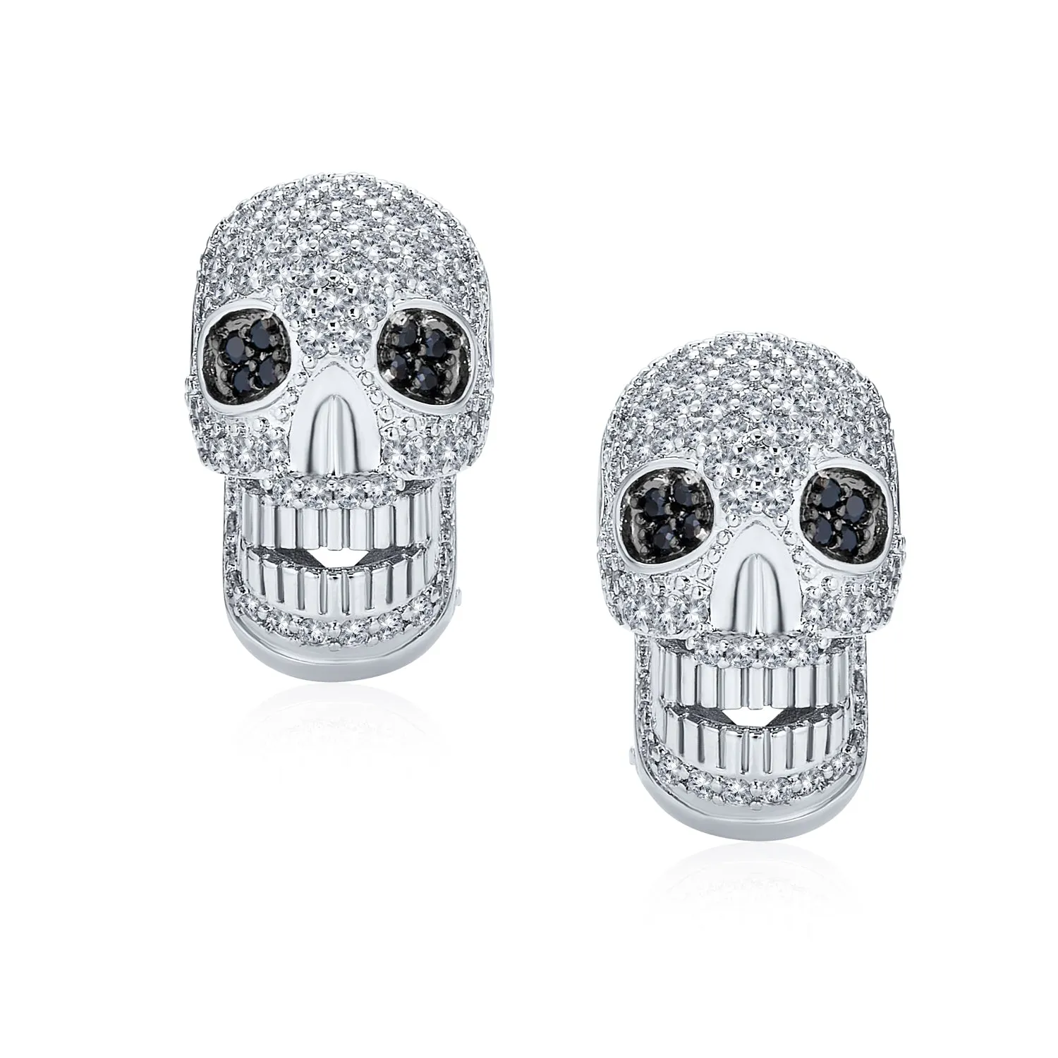 Unisex Biker Jewelry CZ Skull Stud Earrings, Goth Punk Dia De Los Muertos Style