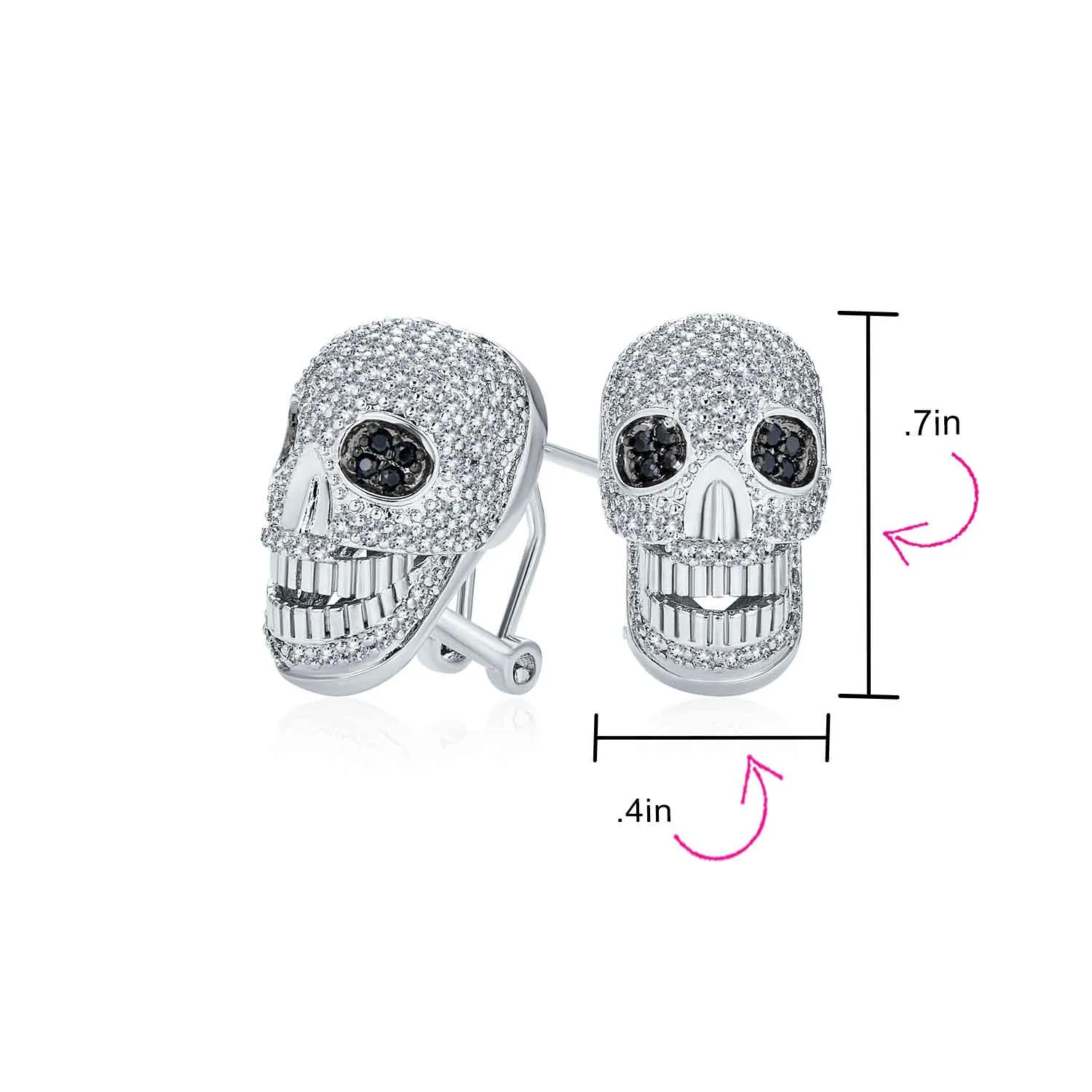 Unisex Biker Jewelry CZ Skull Stud Earrings, Goth Punk Dia De Los Muertos Style