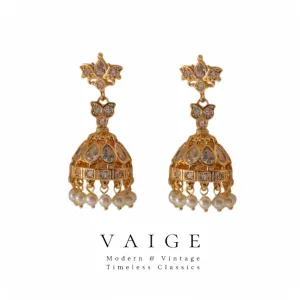 VAIGE Elegant Gold Pearl Chandelier Earrings with Glass Dangles