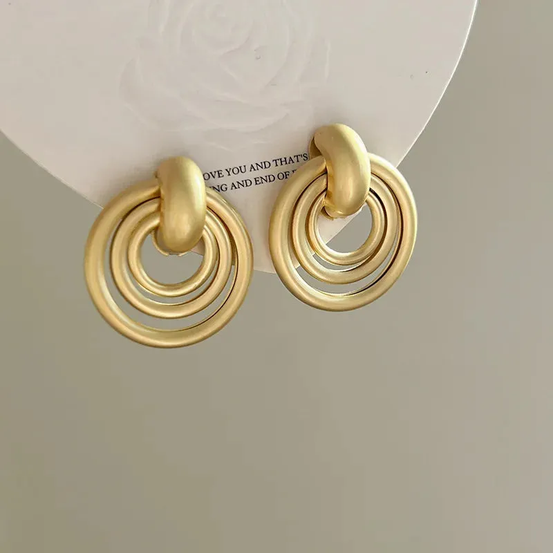 VAIGE Vintage Geometric Multi-Round Hollow Tube Stud Earrings in Gold and Silver