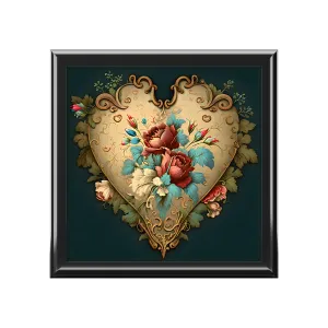 Vintage French Style  Heart  and Roses Jewelry Box