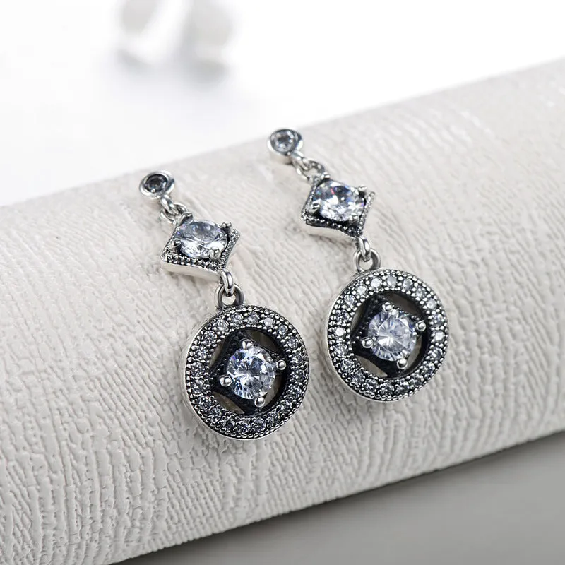 Vintage-Inspired S925 Silver Zircon Earrings