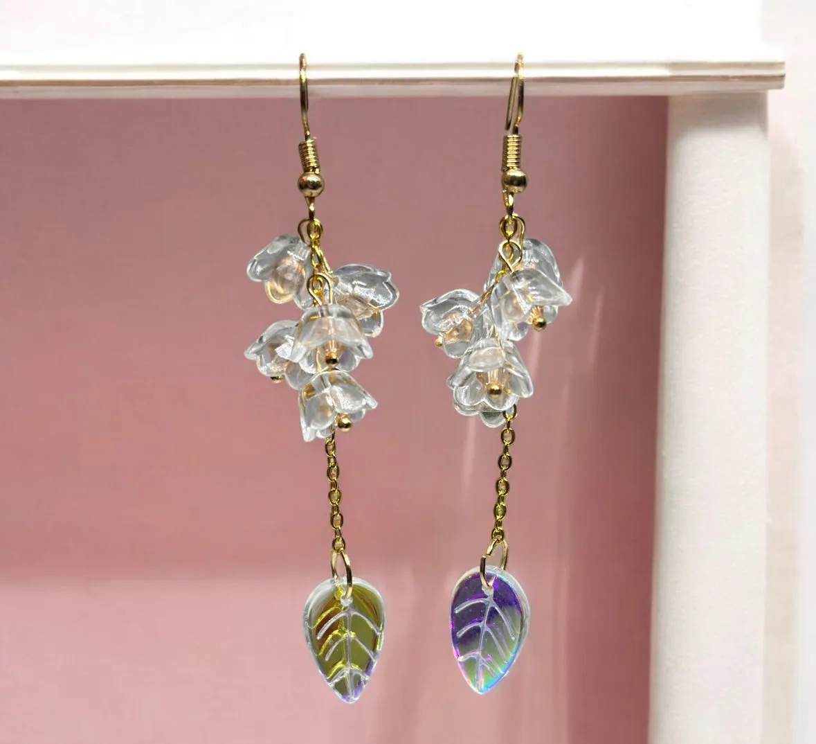 Whimsical - Clear mini flower earrings | elegant floral dangle chain earrings