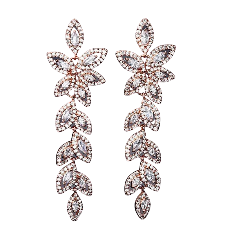 Women Crystal Long Leaves Drop Earrings.