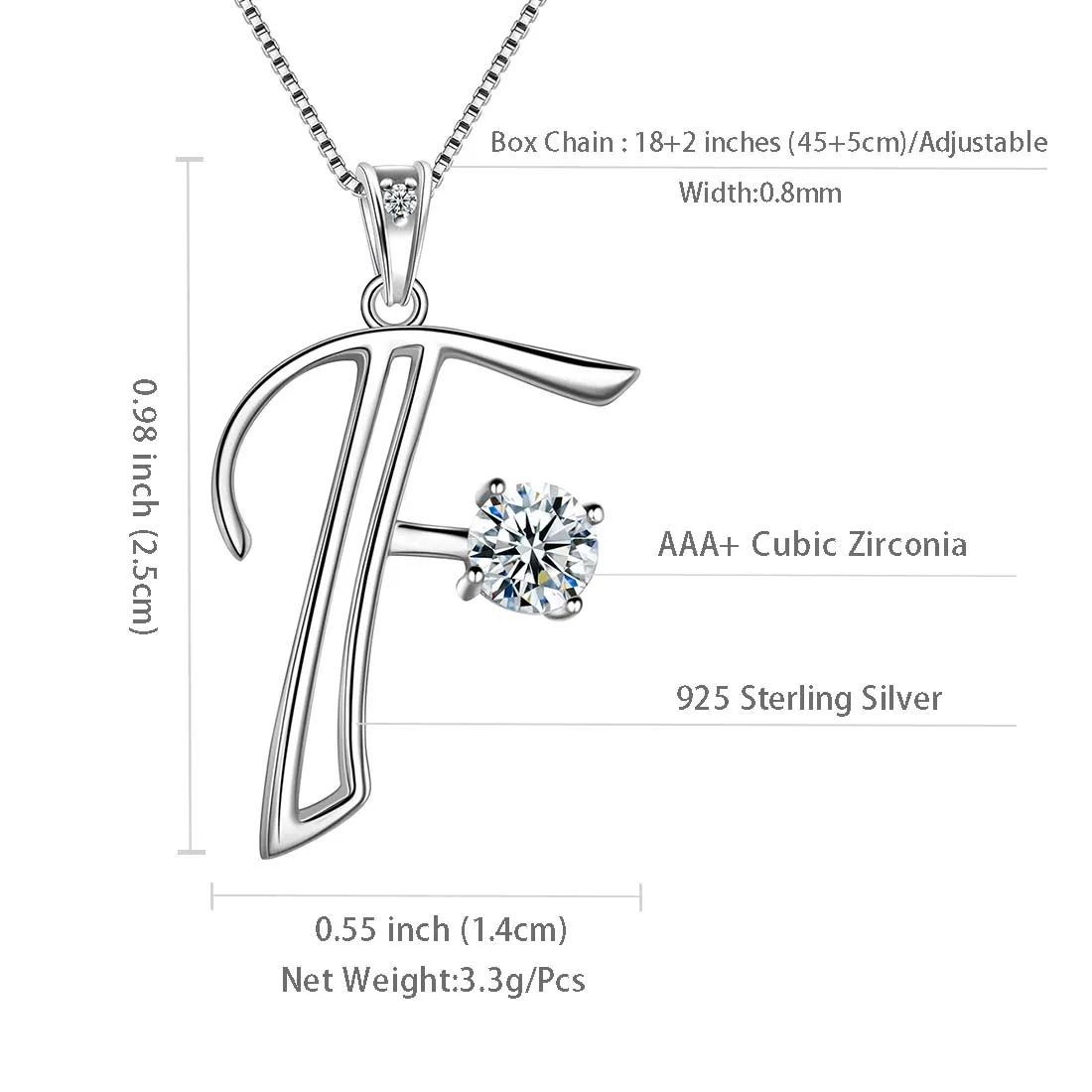 Women Initial F Letter Pendant Necklace Girl Name Jewelry Gift 925 Sterling Silver