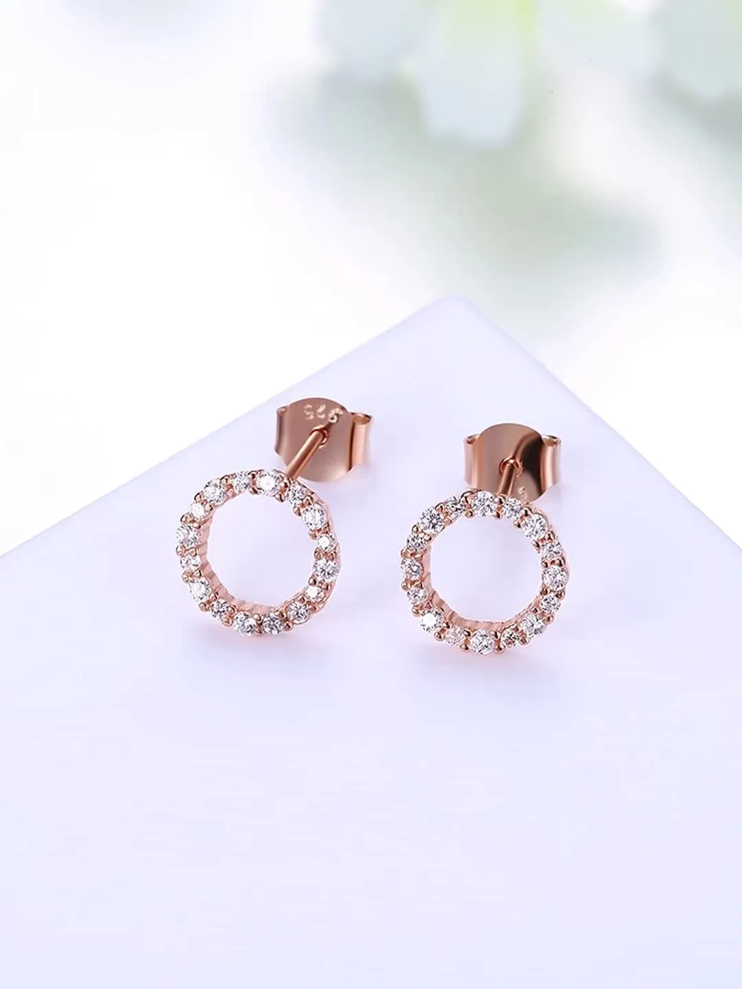 Yellow Chimes Earrings for Women and Girls Rose Gold Crystal Stud Earrings for Women | Rose Gold Plated Circle Studs Earrings | Birthday Gift for girls and women Anniversary Gift for Wife