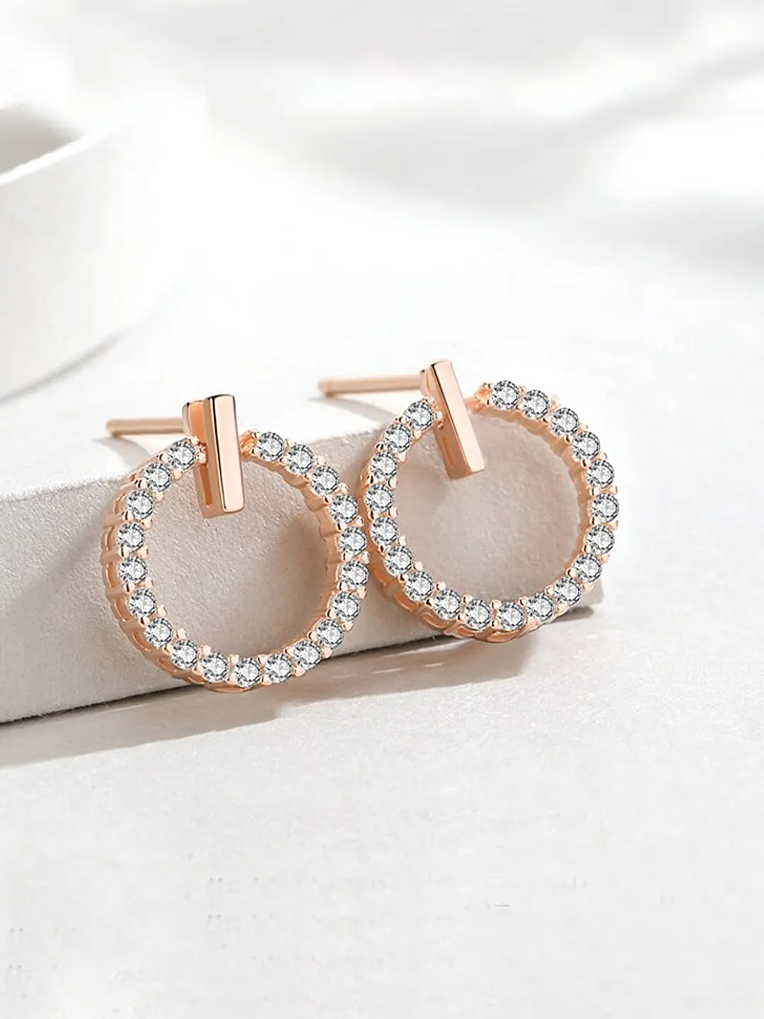 Yellow Chimes Earrings for Women and Girls Rose Gold Crystal Stud Earrings for Women | Rose Gold Plated Circle Studs Earrings | Birthday Gift for girls and women Anniversary Gift for Wife