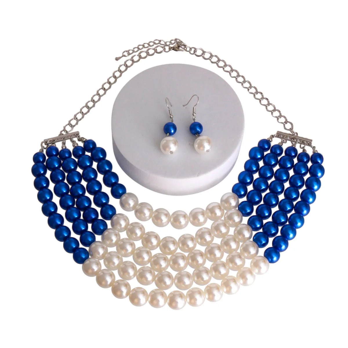 Zeta Phi Beta Necklace Blue and Cream Pearl 5 Row Necklace